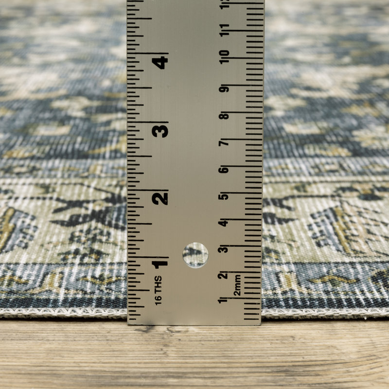 Stankiewicz Machine Washable Performance Non-Skid Blue/Gold Rug Mat, Runner 2' x 8'