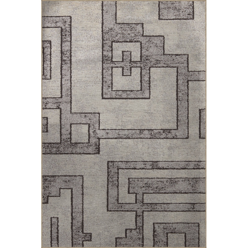 Tapis décoratif moderne à motif géométrique abstrait gris, Rectangle 4 pi 11,06 po x 9 pi 10,11 po
