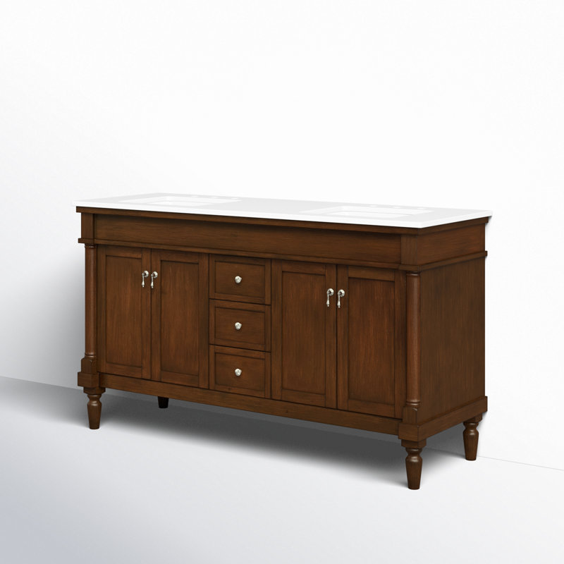 Ensemble de meuble-lavabo double 60 po Lexington, Noyer, Blanc Ivoire
