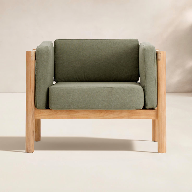 Chaise en teck Haven avec coussins Sunbrella, Sunbrella feuille
