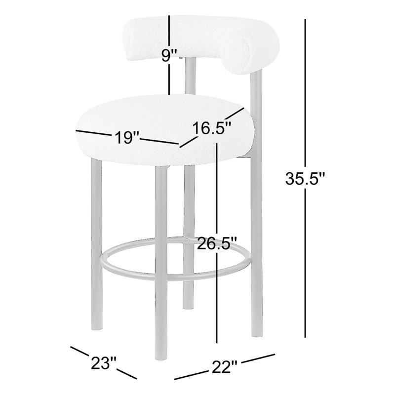 Hurlston Upholstered Counter Stool with Metal Frame, Green Boucle Fabric