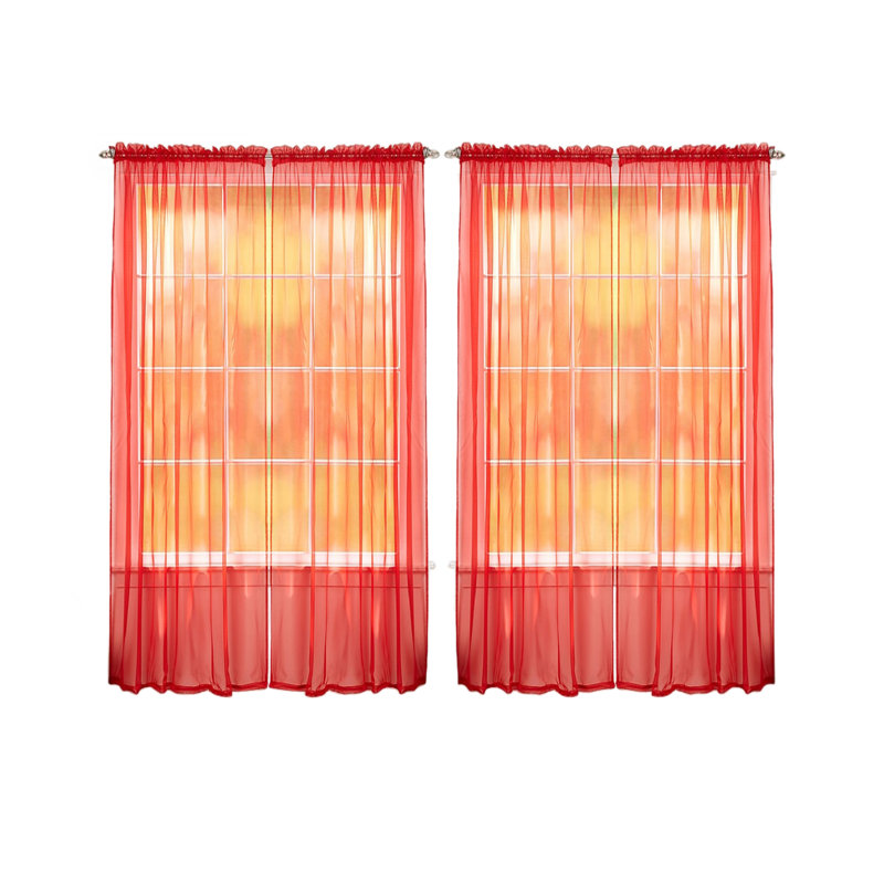 Panneaux de rideaux transparents de couleur unie avec passe-tringle, Rouge