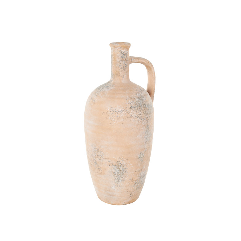 Cole And Grey Ceramic Antique Style Distressed Decorative Vase With Handle, 18.25" H x 8.5" W x 8" D