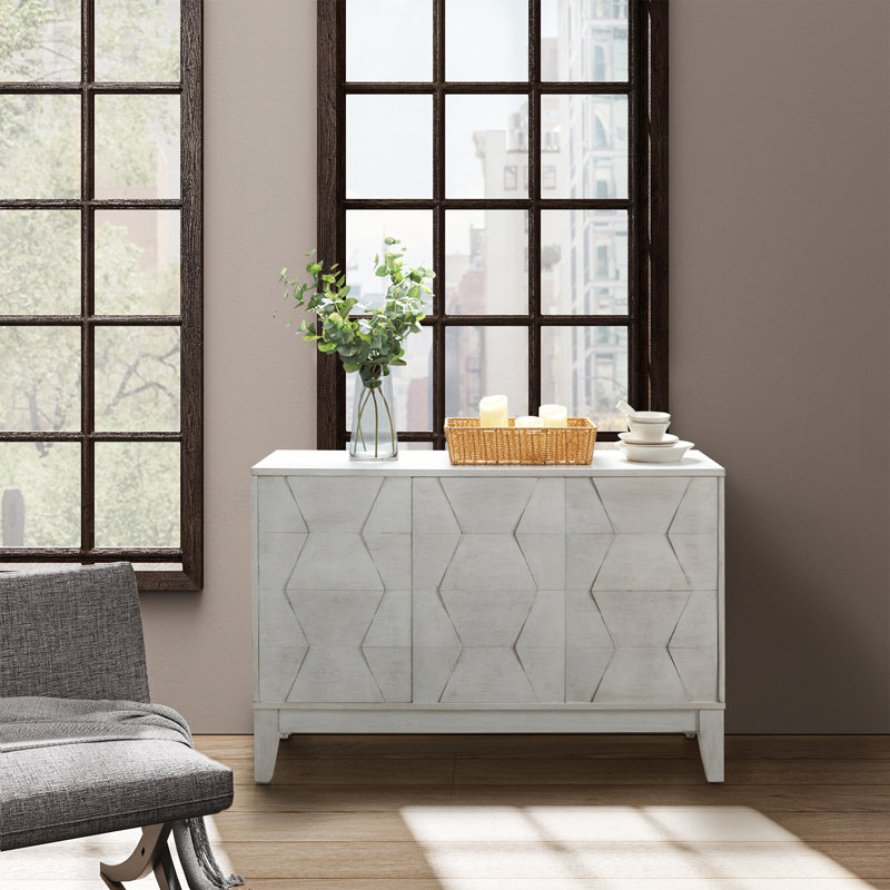 Iasiah Solid and Manufactured Wood Sideboard with Adjustable Shelves , White