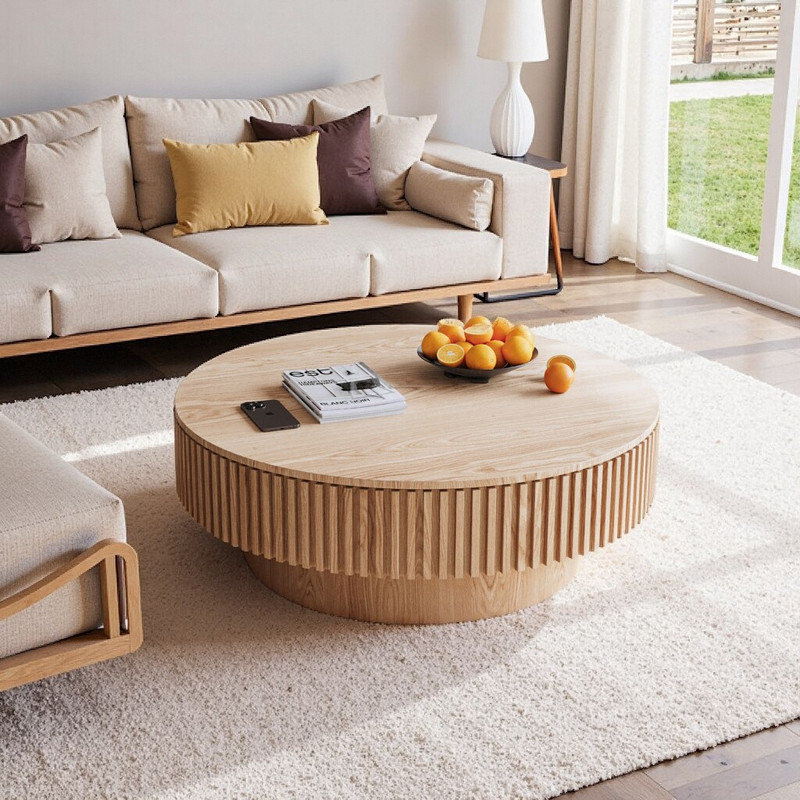 Ivy Bronx 39.37" Round Coffee Table With Storage - Solid Wood Veneered ...