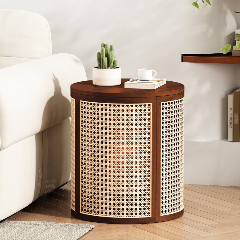 Plateau de table rond en bois de 15,7 pouces, décor chic pour la maison, tissé, dissipation de la chaleur, brun foncé, table de bout durable, aspect naturel unique, polyvalent pour un assemblage côtier facile