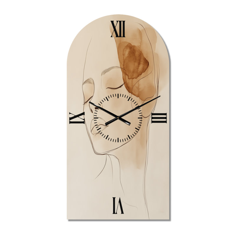 Ligne douce Féminine Form II - Horloge murale décorative minimaliste en forme d'arche, imprimée sur métal