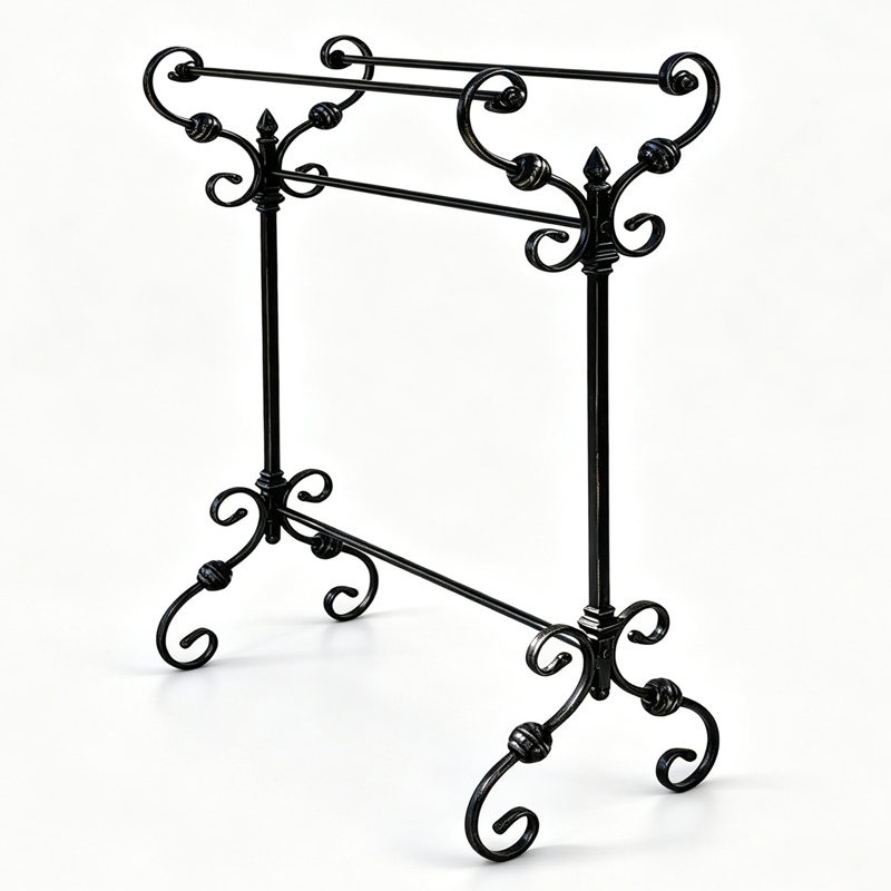 Porte-serviettes sur pied en fer forgé antique, porte-couvertures en métal ajouré pour salle de bain, style champêtre et décor français
