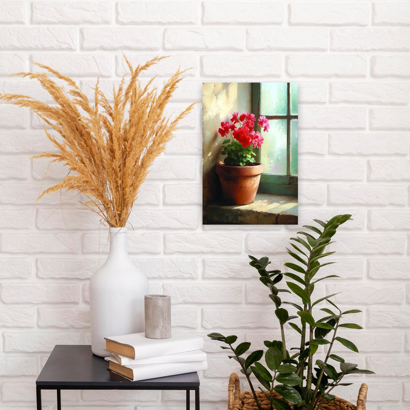 Sunlit Geraniums Vintage Geranium Wall Art Print 1 Piece Wrapped Canvas Wall Art, 45.72cm H x 30.48cm W