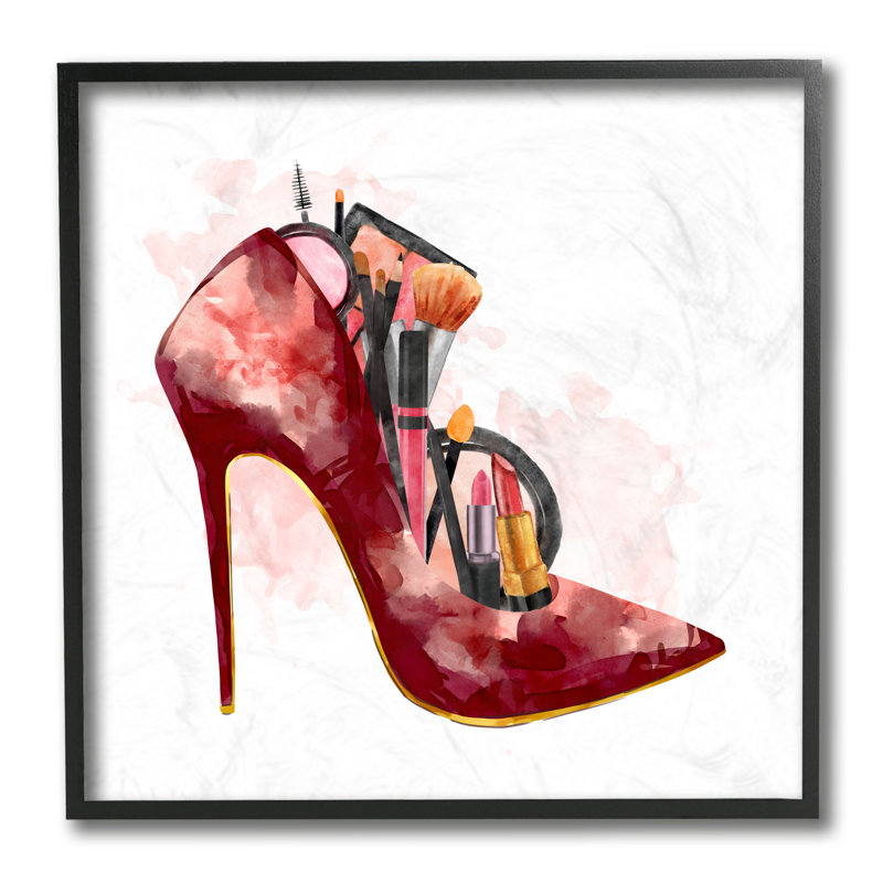 Talons de mode rouges avec accessoires cosmétiques par Ziwei Li - peinture sur toile, H 12 po x l 12 po x P 1,5 po