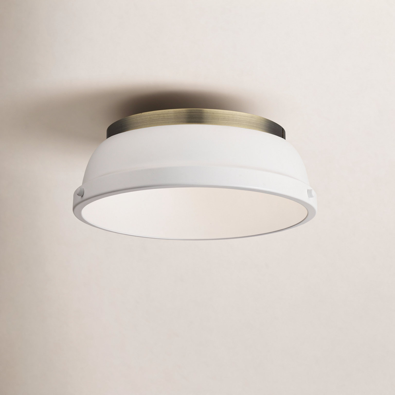Calico 2 Light Steel Flush Mount, Aged Brass, White