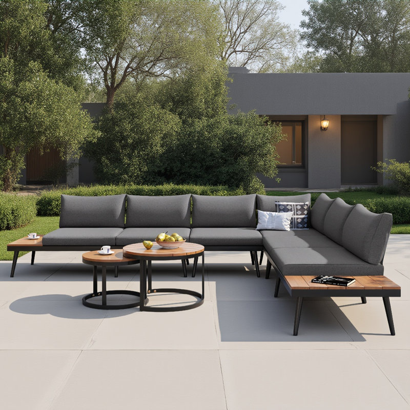 6-piece Outdoor Acacia Sectional Patio Conversation Sets, Gray