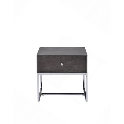 Table de bout en chêne gris et finition chromée