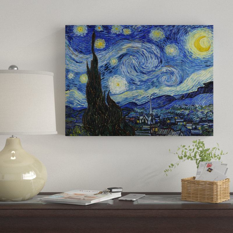 Wrapped Canvas Wall Art - Vincent Van Gogh 'Starry Night' Wall Art for Living Room, Bedroom, or Office Décor - 14x19, No Mat