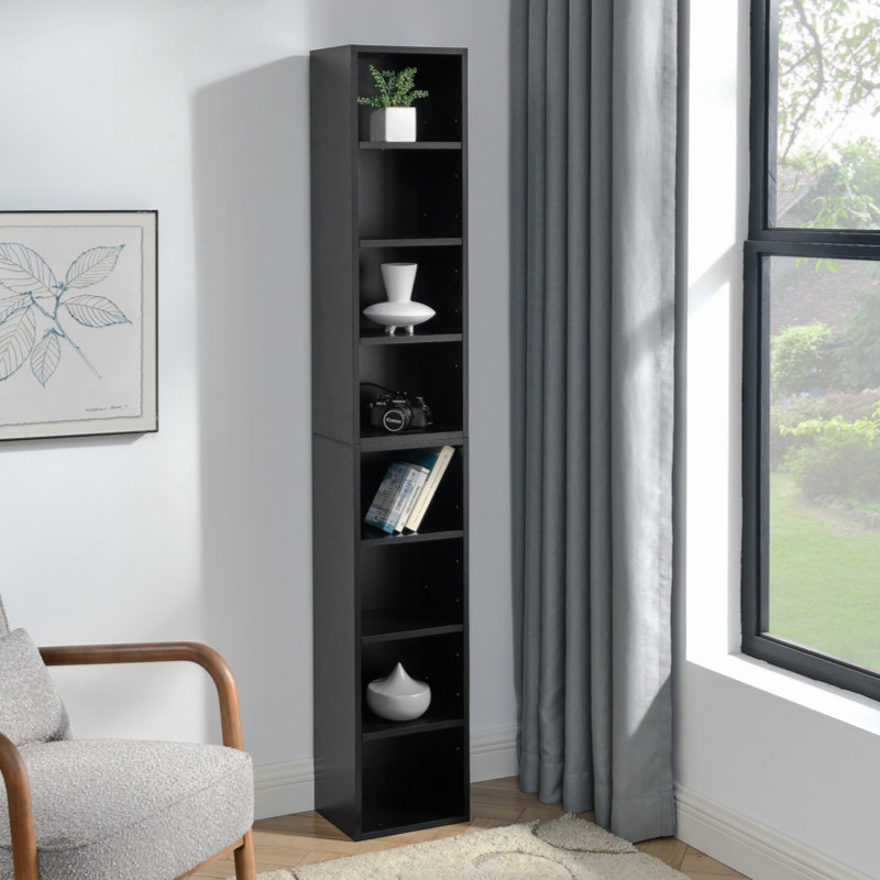 8-Tier Media Tower Rack Slim Storage Cabinet Tall Narrow Bookcase Display Bookshelf Multi-Functional Double-Decker Bookcase