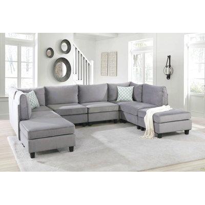 Canapé modulaire en velours gris 8 pièces Simona