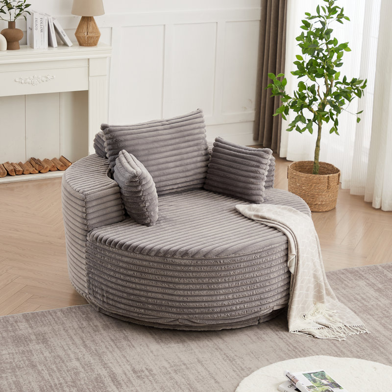 Chaise pivotante en mousse de velours côtelé de 55 po de largeur L, fauteuil moelleux moderne, chaise pivotante à 360 degrés pour le salon, la chambre à coucher, le salon et la salle de projection
