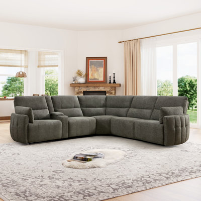 7-Piece Modern Upholstered Soft Power Reclining Sectional With Center Console And Charging Ports