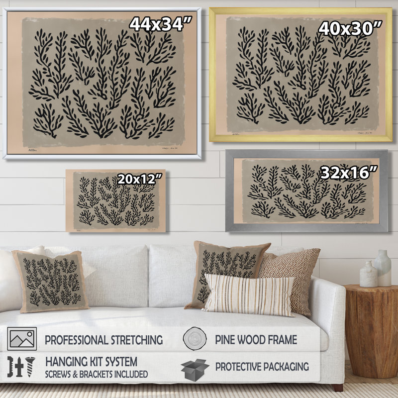 «Black and Brown Natures Coastal Essence», art mural corail pour le salon, impression sur toile Black Coastal, Toile tendue