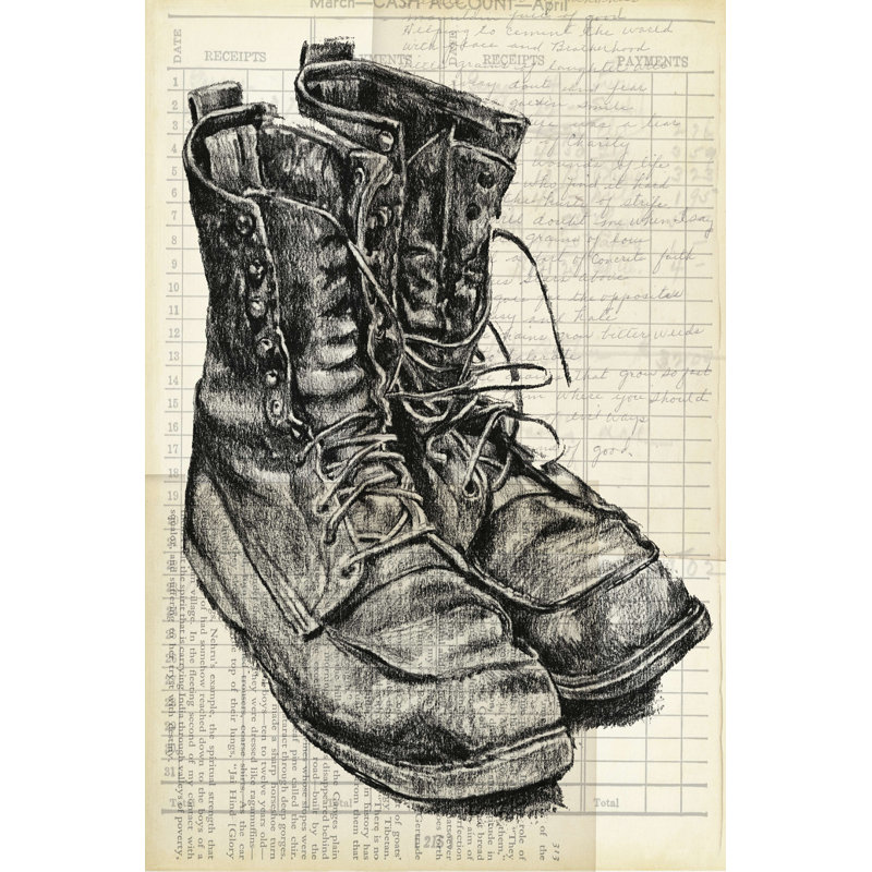 Bottes sur le sol I par Jennifer Paxton Parker - impression sur toile tendue, H 18 po x l 12 po x P 1,25 po