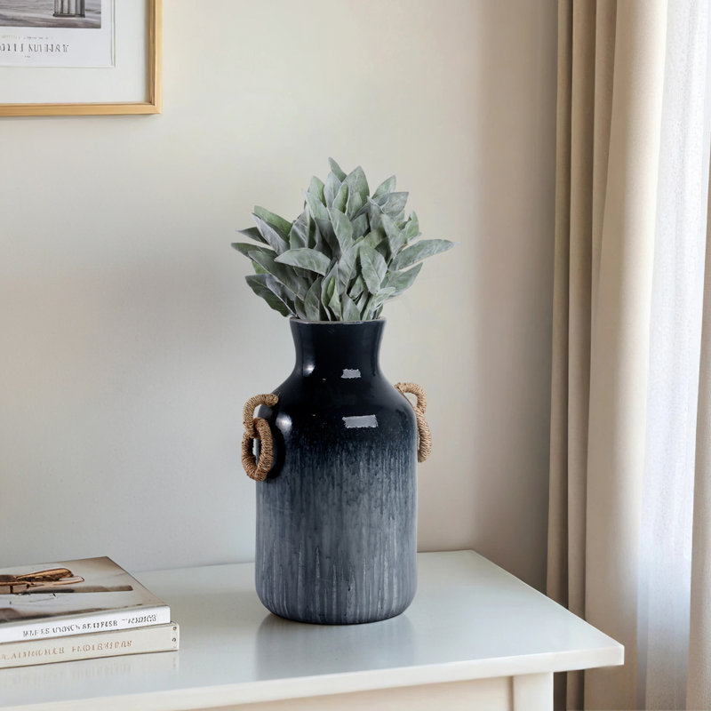 Handmade Pottery/Woven/Clay/Jute Floor Vase, Ombre, Blue, 18"