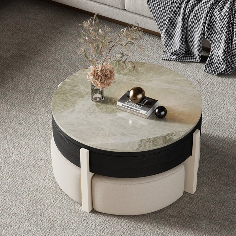 Table basse à plateau relevable 31,5 po avec 3 repose-pieds, noir