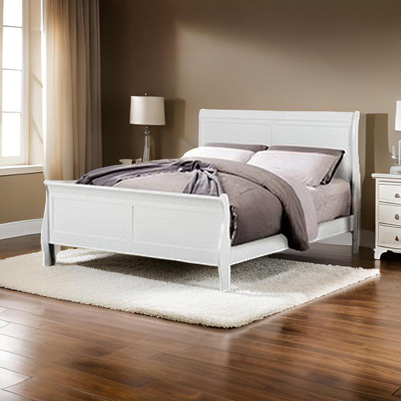 Ryla Bed, Sleigh Panel Headboard, Classic Solid Wood, Full, White