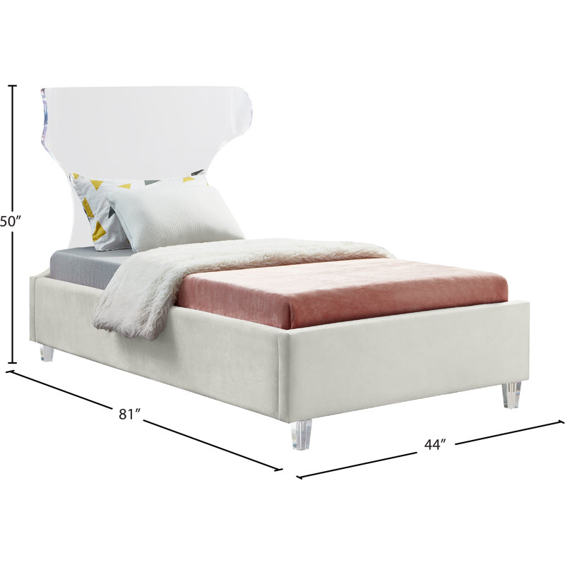 Ulm Upholstered Platform Bed, Twin, Cream Velvet