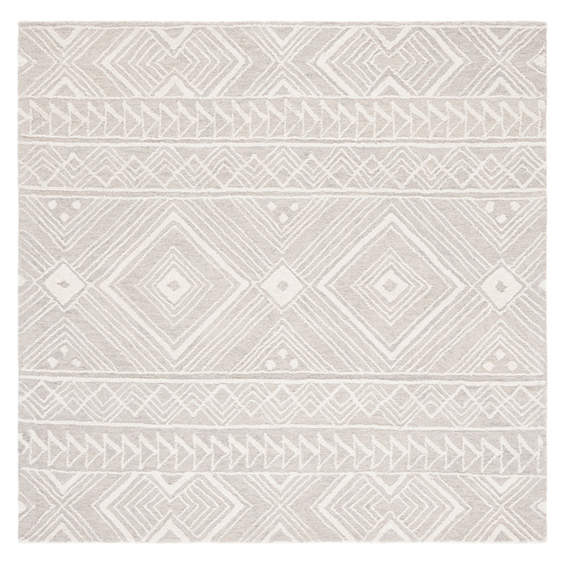 Tapis gris clair / ivoire en laine touffeté à la main Kyndall Southwestern, Rectangle 3 pi x 5 pi