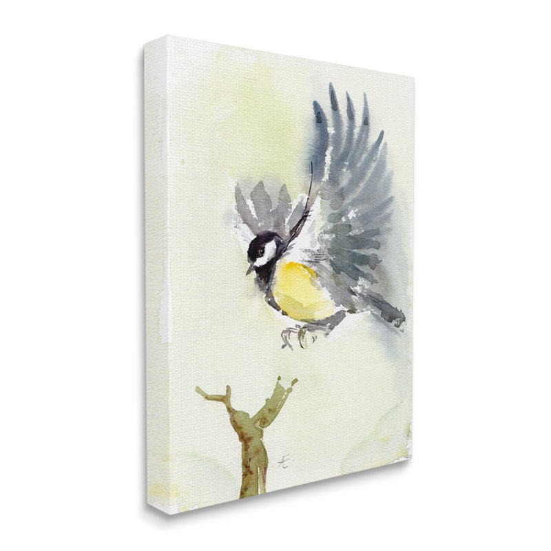 Ventre jaune déployant des ailes sur une branche d'arbre, estampe numérique encadrée, art texturé par Verbrugge, Toile tendue