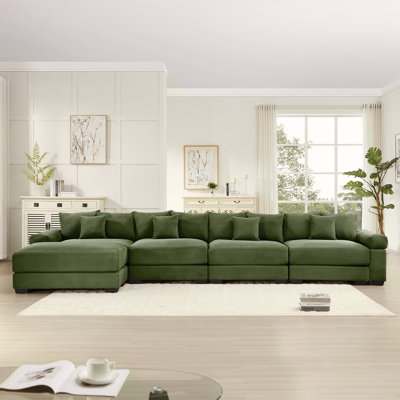 170"Oversized Cloud Modular L-Shape Sectional Couch,Soft Corduroy Fabric,With Chaise Deep Seat Wide Armrests, Ergonomic Design,12 Throw Pillows,Easy Assembly,For Living Rooms Studies,Green