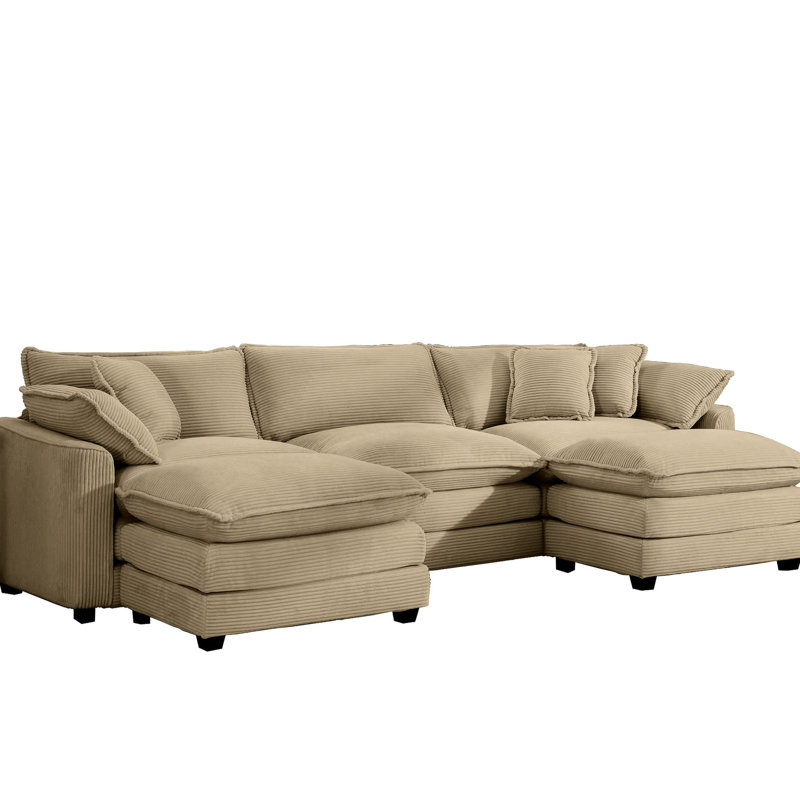 Spacieux velours côtelé brun clair, adapté aux différentes préférences en matière de sièges, ergonomique avec coussins à deux couches, pour plus de confort