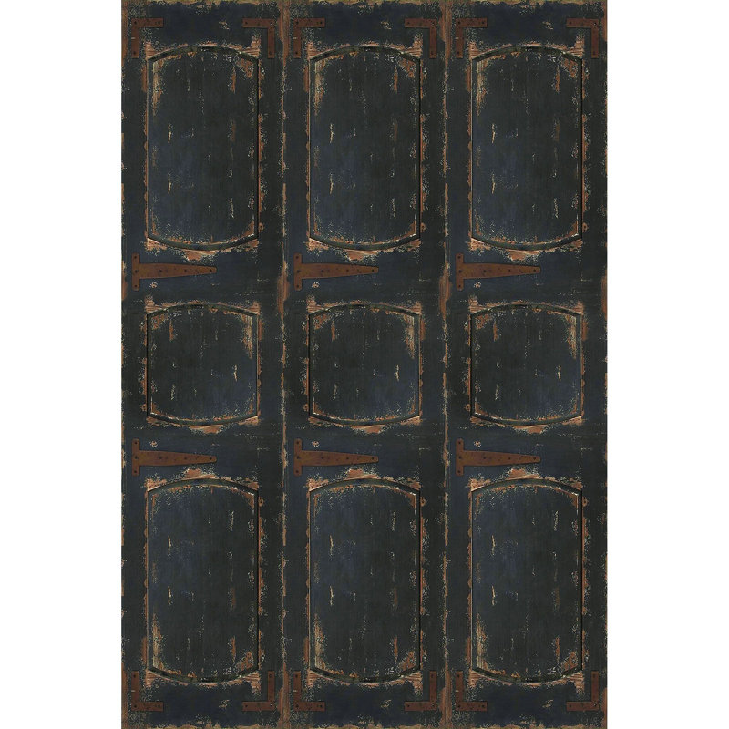 6 Ft. Tall Double Sided Stone Doorway Canvas Room Divider, Black