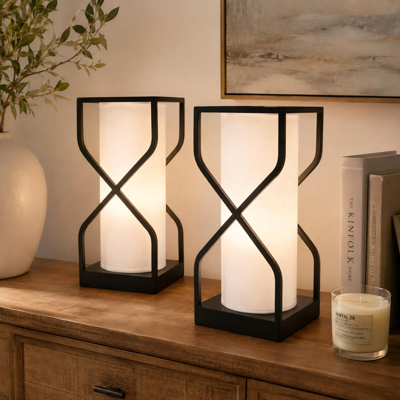 Lampe de table de chevet en lin 12,2 po H USB-C et USB-A, Lin naturel blanc