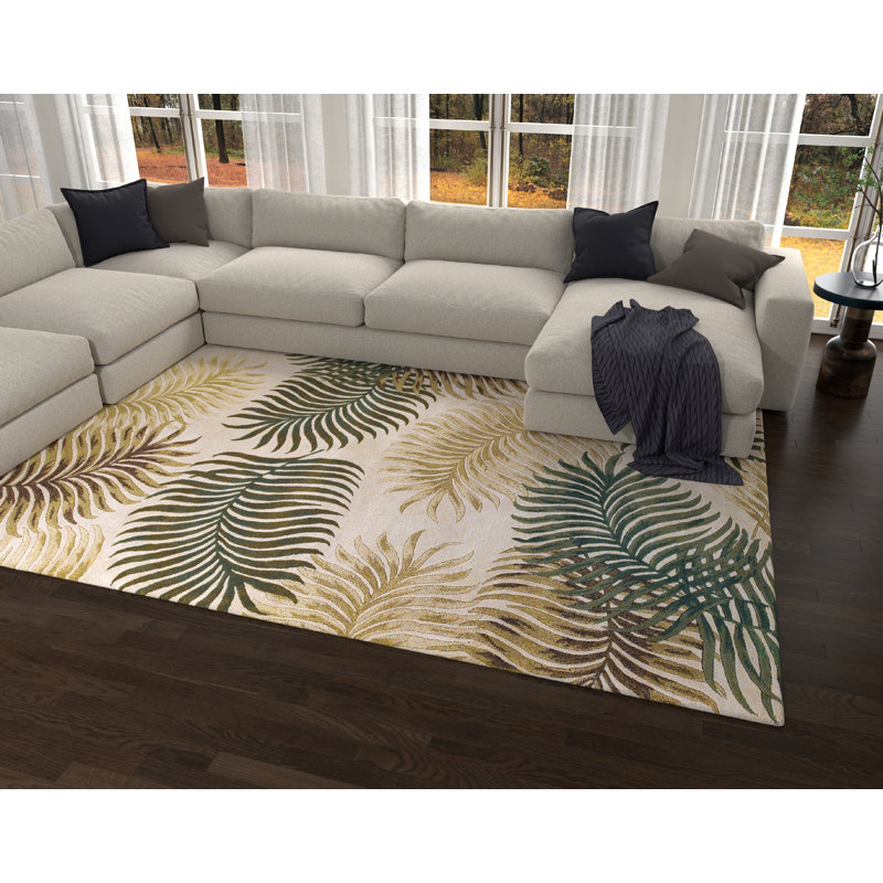 Delview Floral Handmade Tufted Wool Area Rug, Rectangle 3'3" x 5'3", Natural