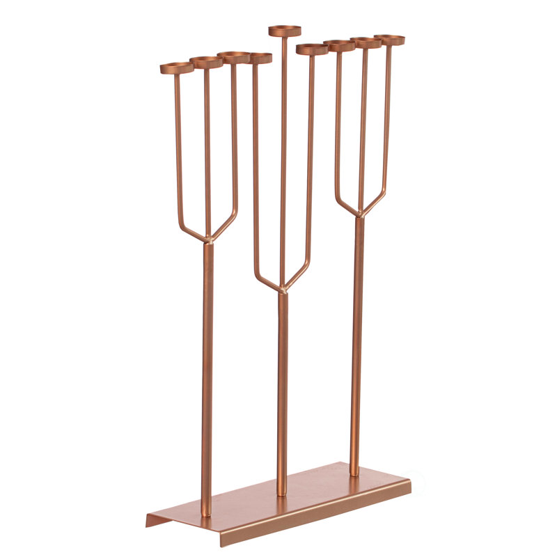 Metal Tabletop Candelabra, Rose Gold, 24.25" H x 16.75" W x 5" D