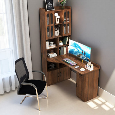 L-Shaped Corner Computer Desk For Home Office Or Study Desk, Study Modern Style Table With Drawers, Bookshelf & Hutch, 2-In-1 L-Shaped Design