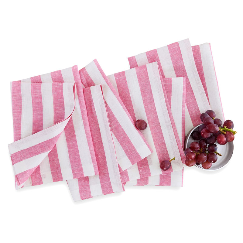 Sorrento Stripe - 100% Pure Linen Dinner Napkins, Chateau Rose/White