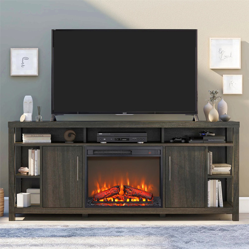 23 Inch Electric Fireplace Insert, Ultra Thin Heater With Log Set & Realistic Flame, Remote Control With Timer, Overheating Protection