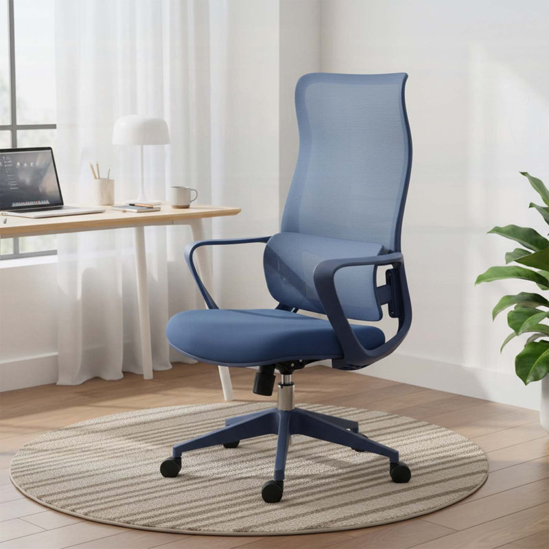 Chaise de bureau moderne avec support lombaire réglable et accoudoirs pour une assise confortable, Bleu, Bleu