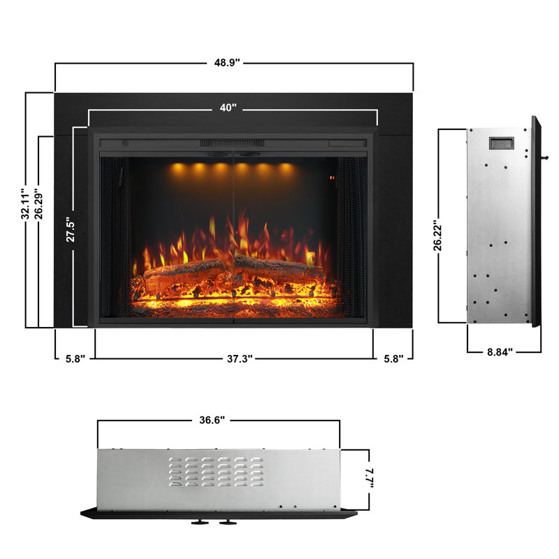 Trim With Electric Fireplace, 27.5" H x 40" W x 7.7" D