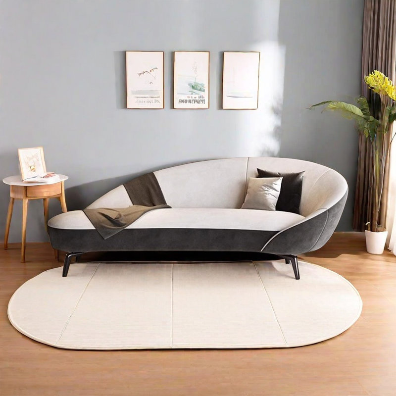 Chaise longue en tissu doux, Beige White/Black, Right Hand Facing