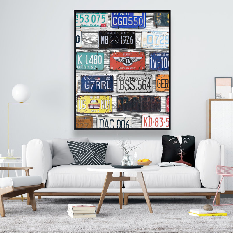 Impression de plaques rétro - encadrement industriel gris sur toile, H 61,25 po x l 49,25 po