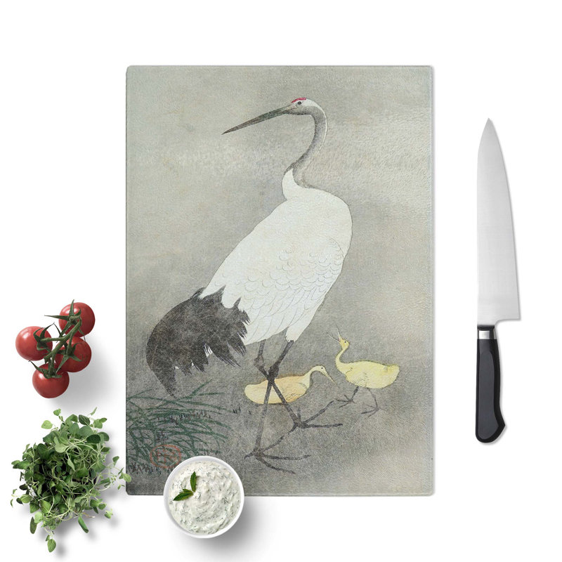 Tempered Glass Crane and Chicks Chopping Board, 28.5 cm W x 39 cm L