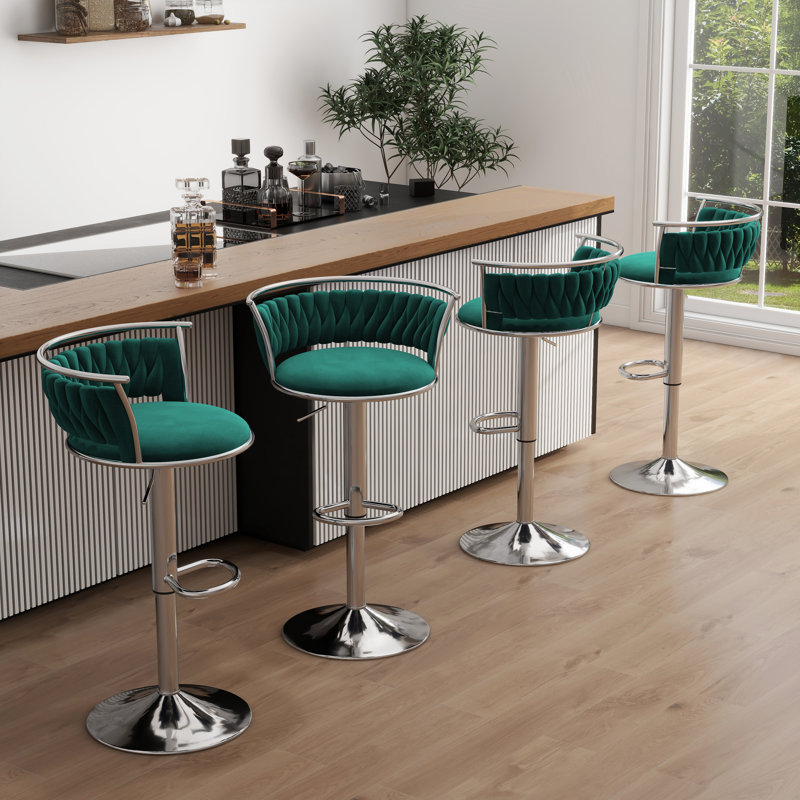 Ginko Modern Adjustable Bar Stools, Swivel Counter Stools with Upholstered Seat, Backrest, Footrest and Metal Frame for Kitchen and Home Bar （Set of 4）