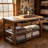67.7-Inch Solid Pine Craft Table with 6 Drawers and 2 Slatted Shelves