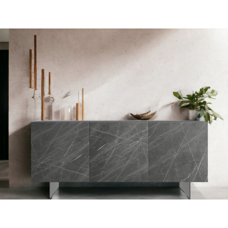 Hugo Buffet In Gray Marbled Porcelain With Storage., Gray