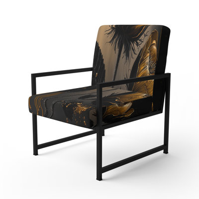 Black And Gold Crocus Floral Design III - Upholstered Floral Arm Chair, Crocus Floral Accent Chair