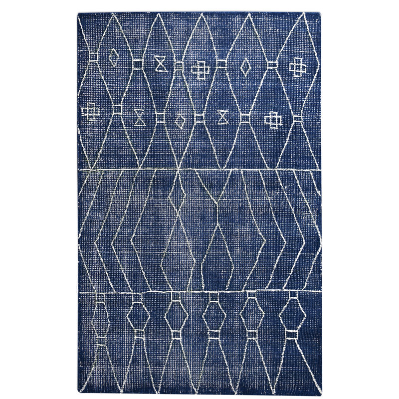 Tapis indigo en laine tissé à la main Noemi, Rectangle 8 pi x 10 pi