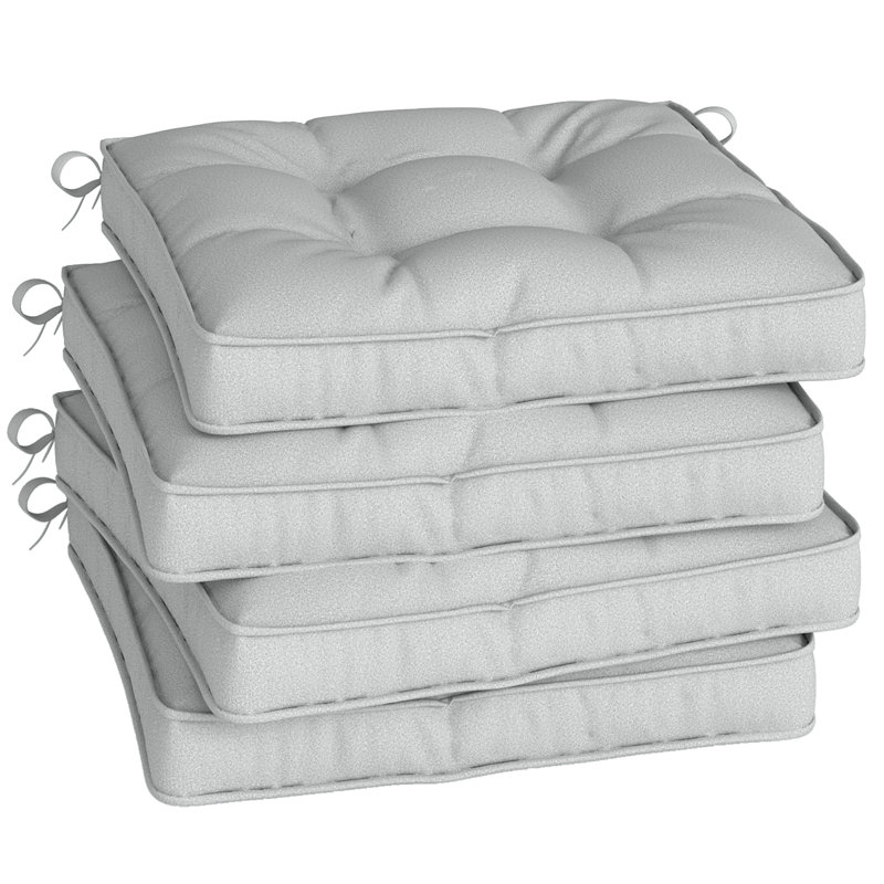 Outsunny Set of 4 Garden Seat Cushion with Ties 42 x 42cm, Light Grey